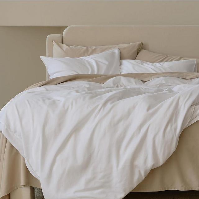 Double Stitch by Bedsure Cotton Tencel Duvet Cover Set - Cooling King Duvet Cover Soft, Textured Bedding Set Eucalyptus Lyocell, Perfect for House Warming Gift, 1 Duvet Cover, 2 Shams, Bright White