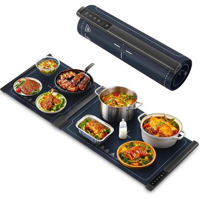 Food Warming Mat - 42" x 16" Extra Long Fast Heat Up Food Warmer with 7 Level Temp & 4 Hour Timer Function, Portable & Rollable Warming Tray Mat for Buffets Party and Home