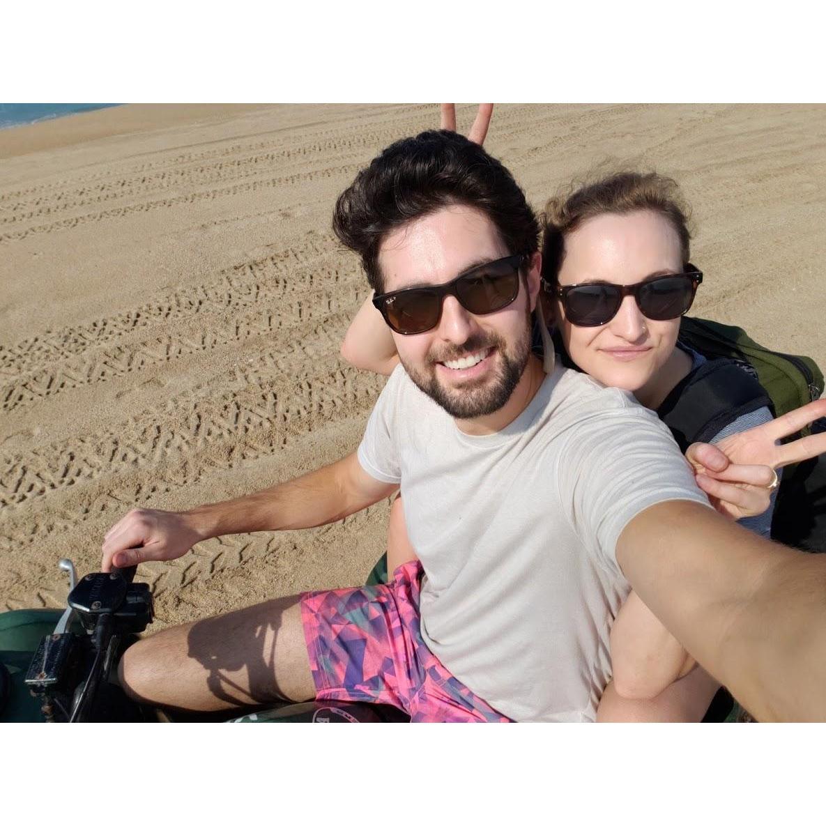 ATV'ing on the beach in Mexico in 2018. Trusting Alex with my life here!