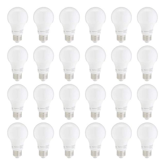 Amazon Basics 60W Equivalent, Daylight White, Non-Dimmable, 10,000 Hour Lifetime, 9 Watt A19 LED Light Bulb, 24-Pack