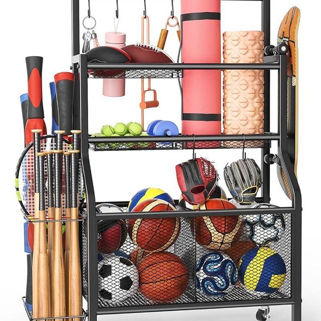 Garage Sports Equipment Organizer - Ball Storage Rack 2024 Upgraded Heavy Duty Steel Ball Storage Garage Sports Organizer for Garage