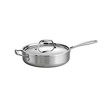 Tramontina 80116/058DS Gourmet Stainless Steel Induction-Ready Tri-Ply Clad Covered Deep Saute Pan, 3-Quart, NSF-Certified, Made in Brazil