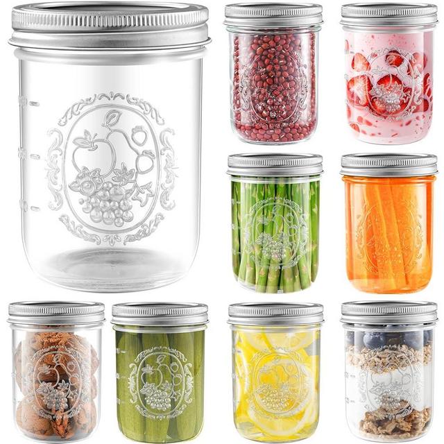 Miuyhji Mason Jars 16 oz with Lids, 9 Pcs Wide Mouth Glass Canning Jars with Airtight Lids and Bands, Overnight Oats Containers for Pickling, Freezing, Preserving, Meal Prep, Jar Décor