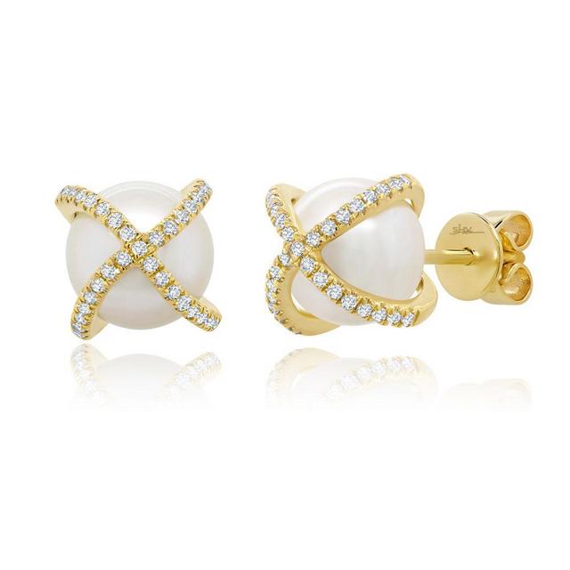 Houston Diamond Girl Diamond and Pearl "X" Earrings