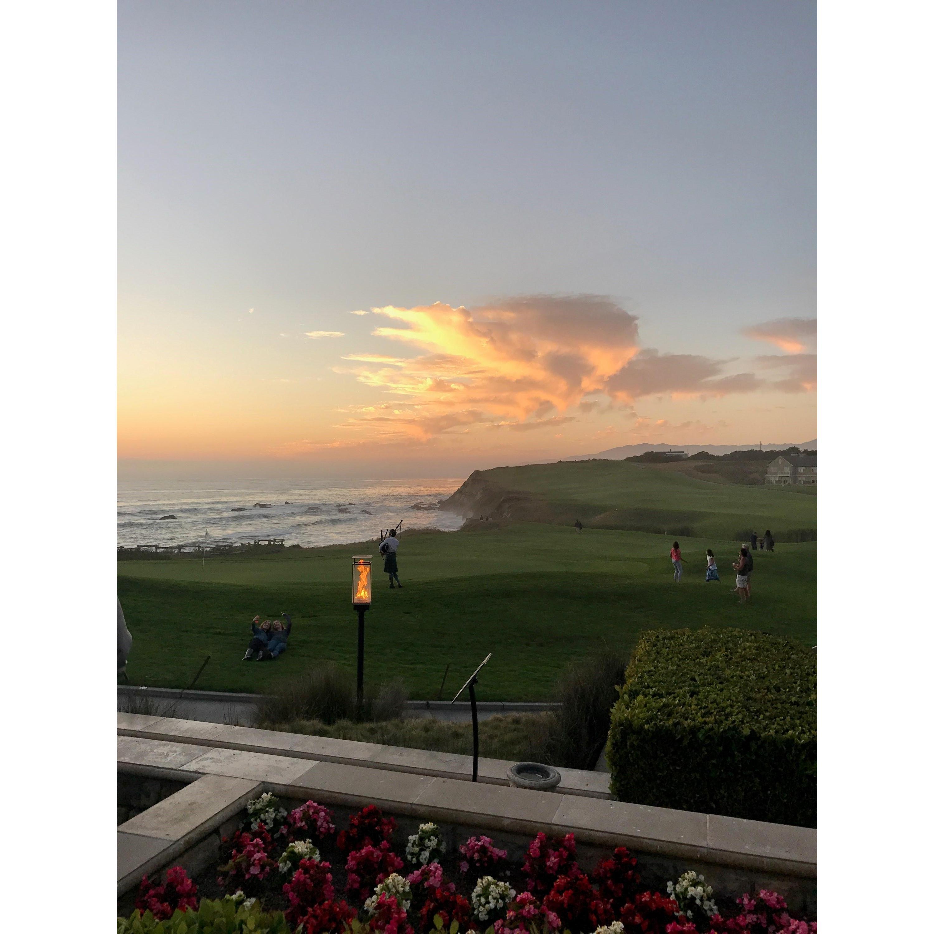 Irish bag pipe and cocktails at sunset in Half Moon Bay