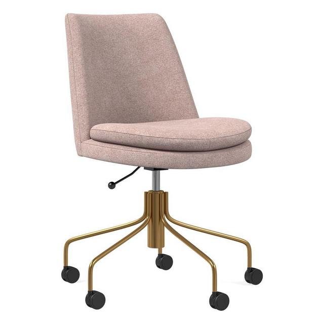 Finley Office Chair, Distressed Velvet, Light Pink, Antique Brass