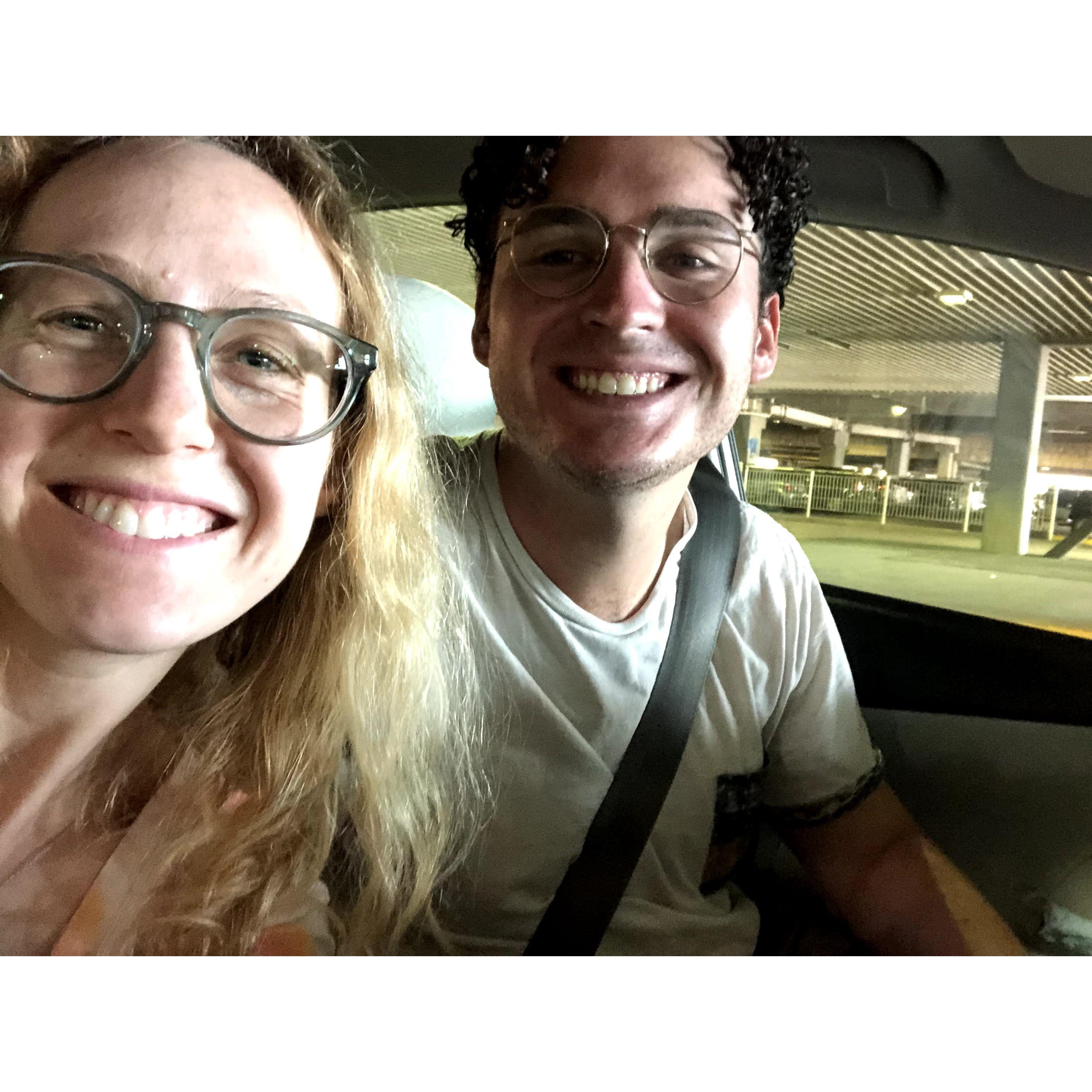 Our reunion at the Denver airport after a few months of individual adventures