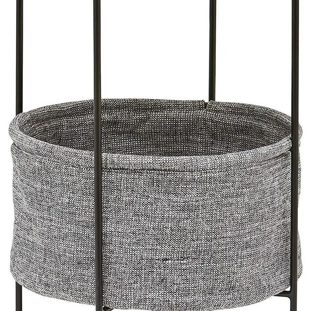 Rivet Meeks Round Storage Basket Side Table, Walnut and Grey Fabric
