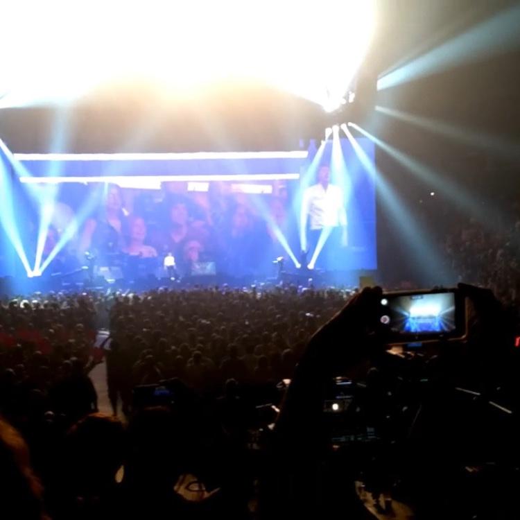 We were on the big screen behind Paul McCartney during Hey Jude! Maya was so excited that she jumped up and hit Cole right in the jaw.