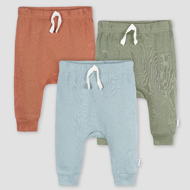 Gerber Baby 3pk Jogger Pants - Blue 0-3M: Cotton Blend, Elastic Leg Openings, Pull-On Waist, Tapered Ankle Length