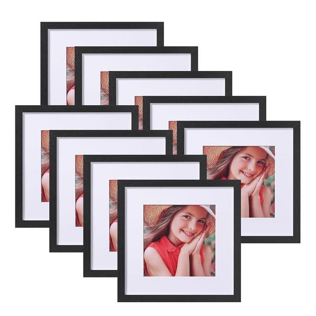 Vittanly 12x12 Picture Frames for Wall Set of 9, Display 8x8 Pictures with Mat or 12x12 without Mat, Collage Frames for Wall Mounting, Perfect for Home Décor and Gifts, Black