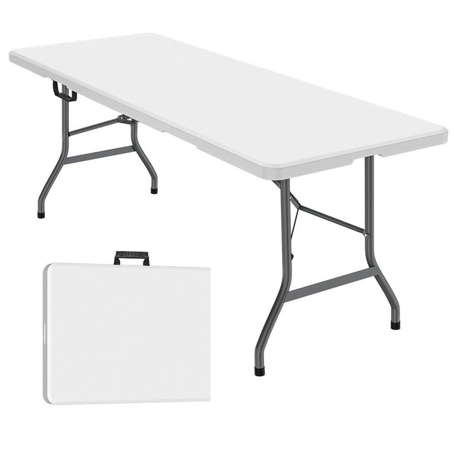 6ft Folding Table, Plastic Dining Table, Camping Table, Lightweight HDPE Table, Plastic Table, Foldable Table for Picnic, Camping, Party, Industrial with Carrying Handle, Frame Locks - White