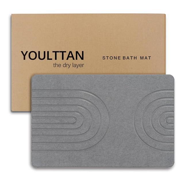 YOULTTAN Stone Bath Mat 24"x16" - Diatomaceous Earth Shower Mat, Quick Dry, Anti-Slip, Easy Clean, Modern Design with Bonus Non-Slip Pad - Perfect for Home Safety and Style, Gray,Semicircle