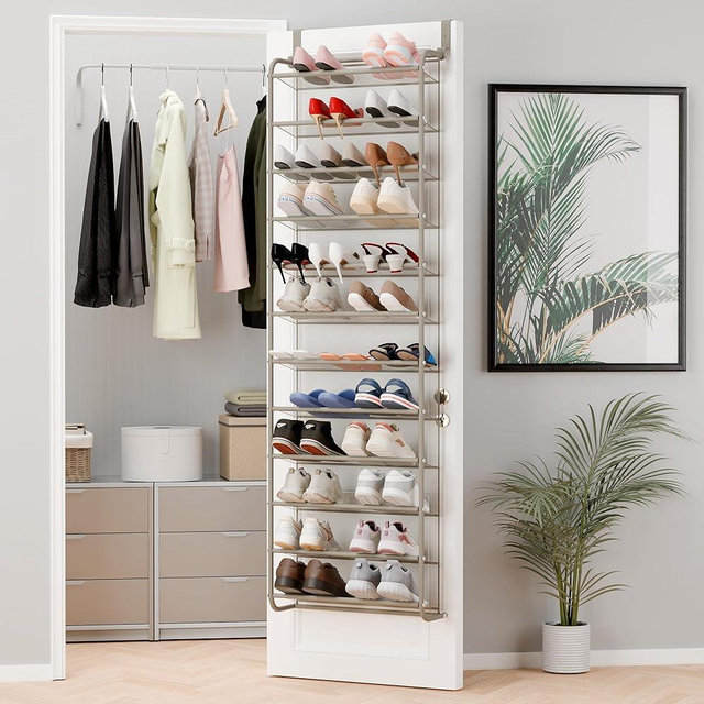 Whitmor 36 Pair Over The Door Shoe Organizer, 12 Tier Hanging Shoe Organizer, Heavy Duty Metal & Mesh Shoe Holder, Hanging Shoe Rack for Closet Organizer & Storage, 69"L x 21.7"W x 7.5"H, Mocha