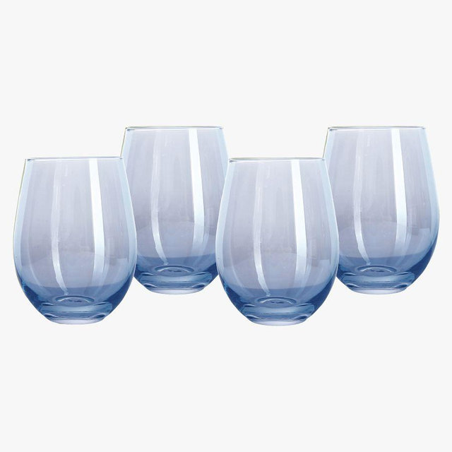 Flora Stemless Wine Glass, Set of 4 - Dream Blue