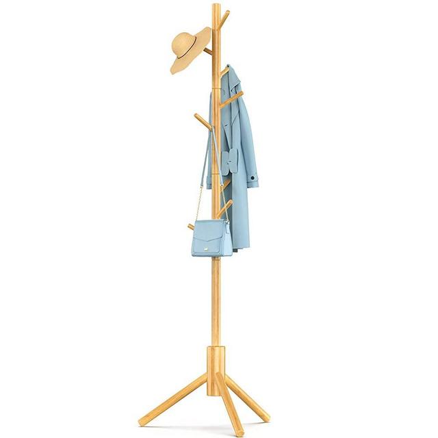 Wooden Coat Rack Stand, Adjustable Coat Tree, Free Standing Tree Hanger with 4 Sections & 8 Hooks for Home, Bedroom, Office, Hallway, Entryway, Apartment by Pipishell