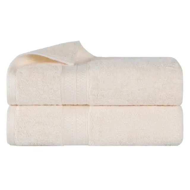 Rayon From Bamboo Cotton Blend Solid 2 Piece Bath Towel Set, Ivory - Blue Nile Mills