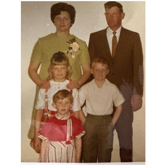 Mother's Day 1970. Jeff is the middle child. His posture and waist are still the same!