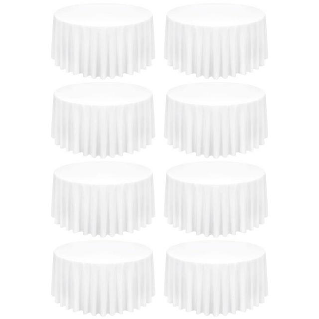 8 Pack White Round Tablecloth 120 Inch Circle Polyester Table Cloth, Washable Fabric Stain and Wrinkle Resistant Table Cover Round Table Clothes for Wedding Parties Banquet Reception Dining