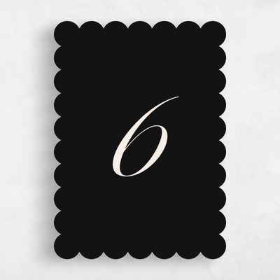Black Scalloped Wedding Table Number - Jade