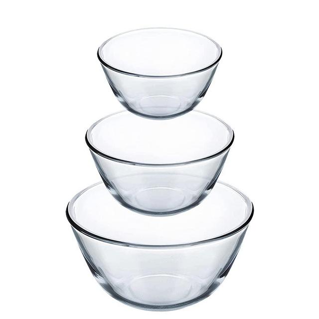 Luvan Glass Mixing Bowls Set of 3 (1.1QT,2.7QT,4.5QT),Space-Saving Nesting Bowls , Anti-slip Salad Bowls,Great for Food Storage, Cooking, Baking, Prepping, Dishwaher Safe