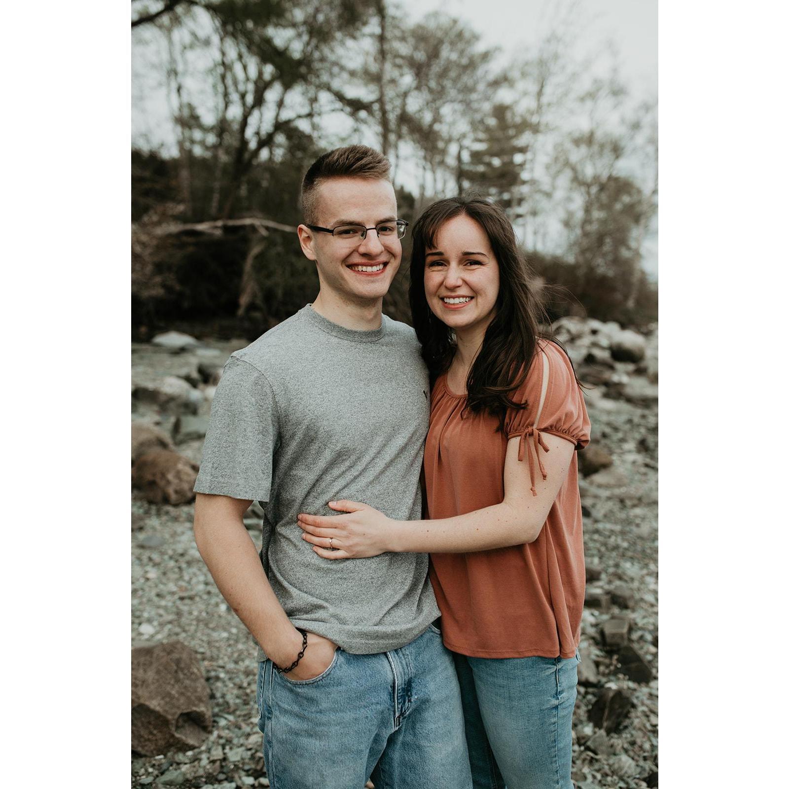 Engagement photos taken by Annie at a random beach in downeast Maine