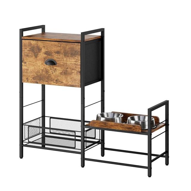 Dunatou Elevated Dog Bowls with 2 Stainless Steel Bowls, Dog Feeding Station with Dog Toy Bin Basket and Shelves, Raised Dog Food Station with 5 Adjustable Heights, Pet Feeding Station with Storage