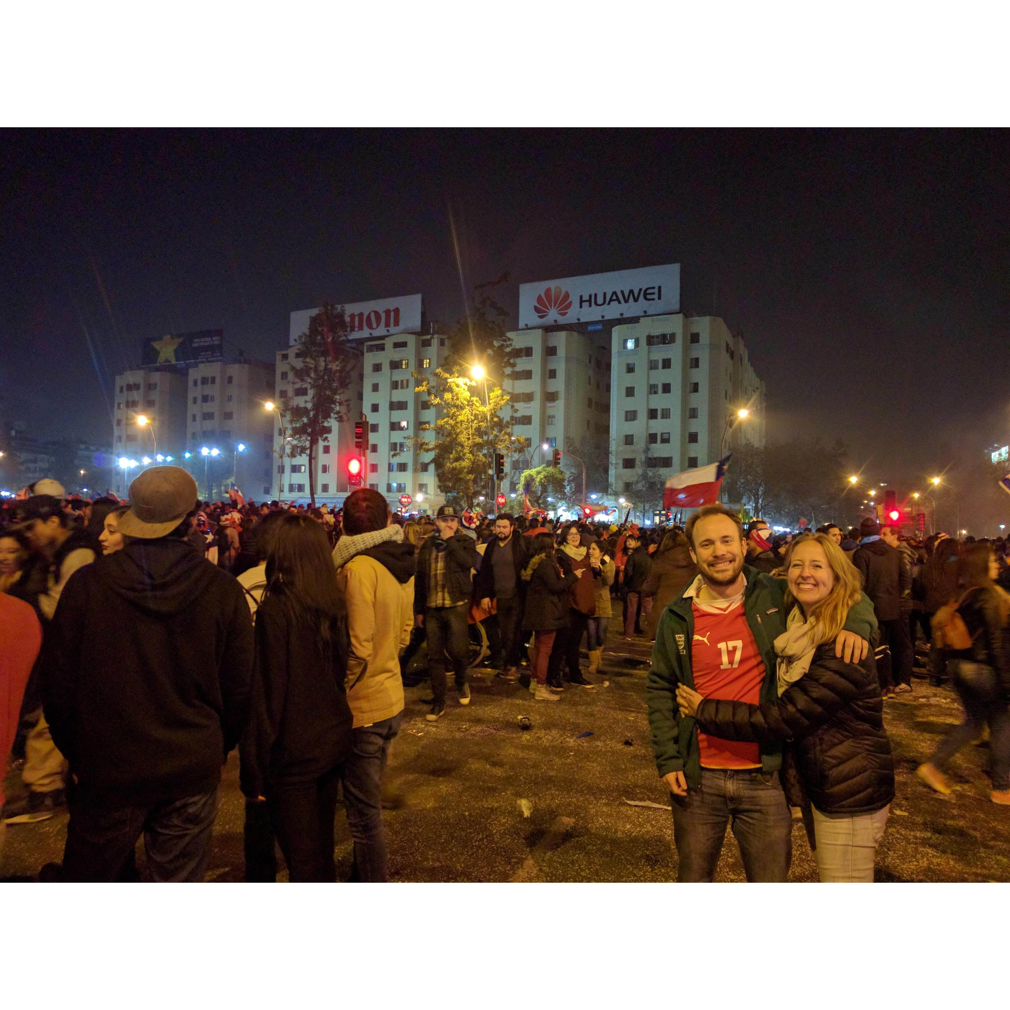 We were supposed to go separate ways but we loved each other too much so we ended up traveling in Chile together and celebrating Chile's first Copa America win in Plaza Italia and staying together :)
