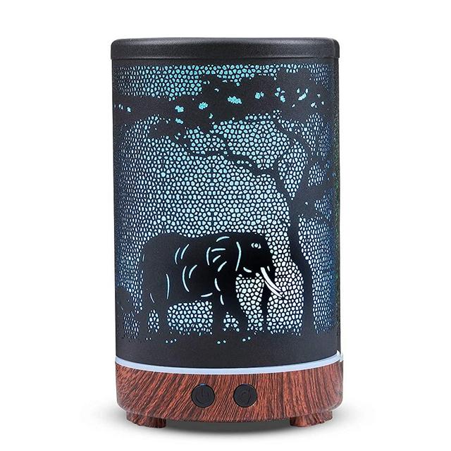 Essential Oil Diffuser, kobodon 150ml Metal Aromatherapy Ultrasonic Diffusers for Essential Oils, 7 Colors Changing Light & Whisper-Quiet for Home, Office Desk, SPA（Elephant）