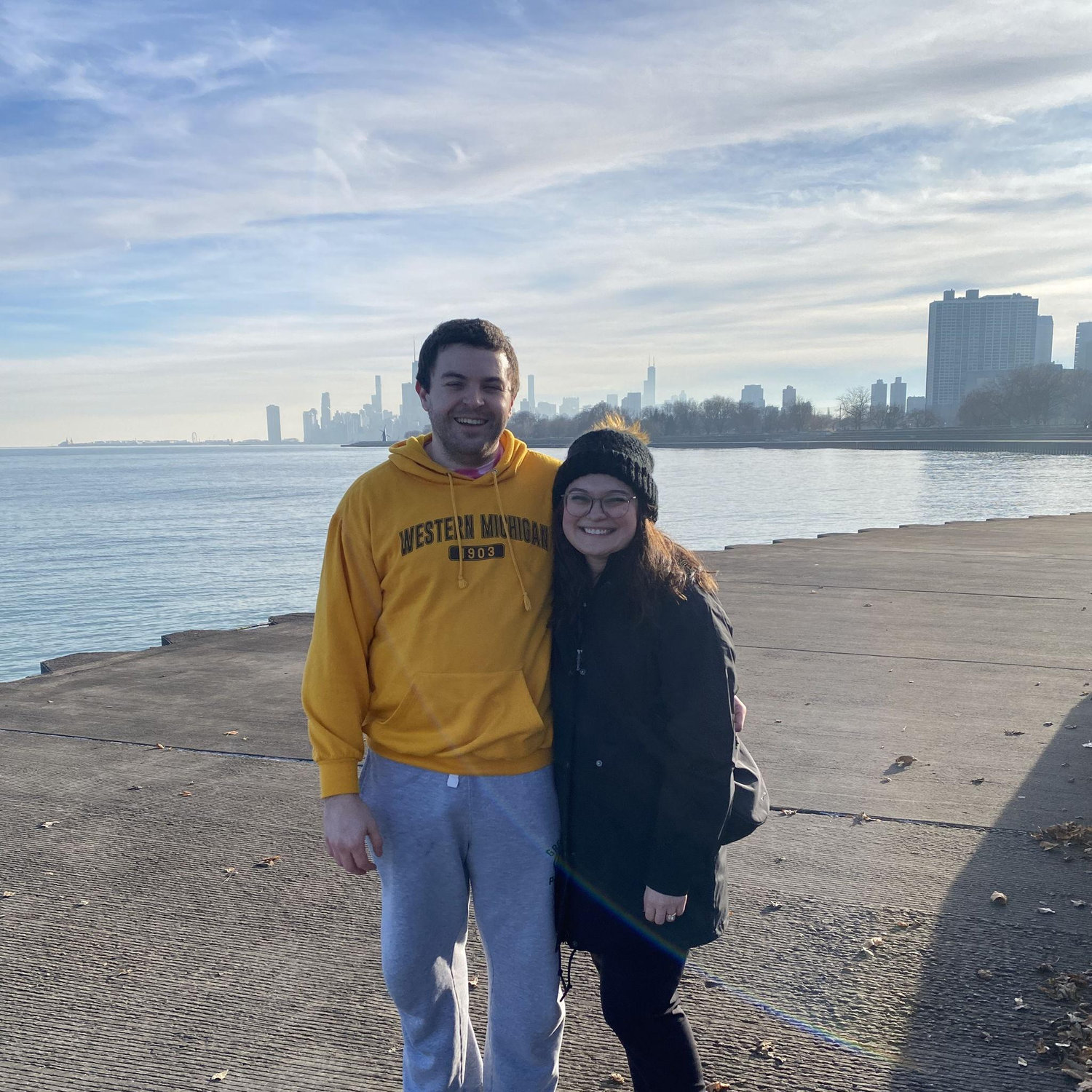 On a walk in December 2024 along concrete beach in Chicago!