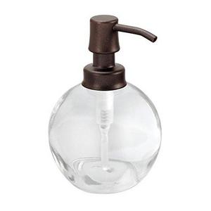 InterDesign Olivia Glass Liquid Soap & Lotion Dispenser Pump for Kitchen or Bathroom Countertops, Clear/Bronze