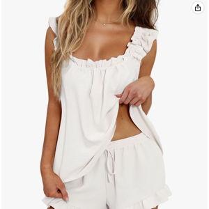 KFUBUO Womens Pajamas Set 2 Piece Ruffle Pj Soft Tank Top and Shorts Sleepwear Set Bridal Pajama for Women Set