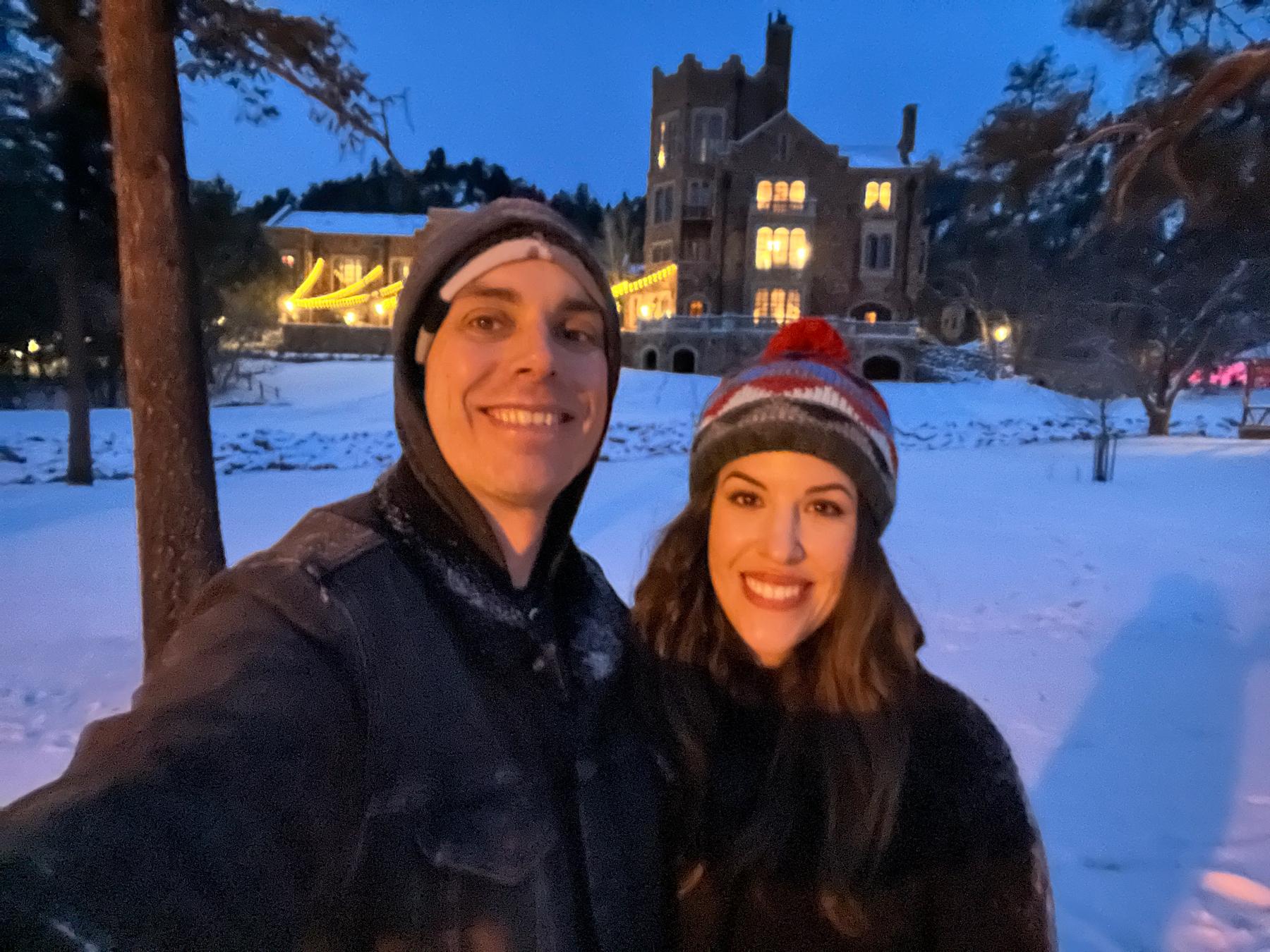 Snowy Glen Eyrie Castle in Colorado Springs, Colorado