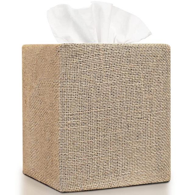 Stylish Tissue Box Cover - This Burlap Holder Instantly Covers Your Square Tissue Boxes - The Perfect Cube Cover for Your Bathroom and Home