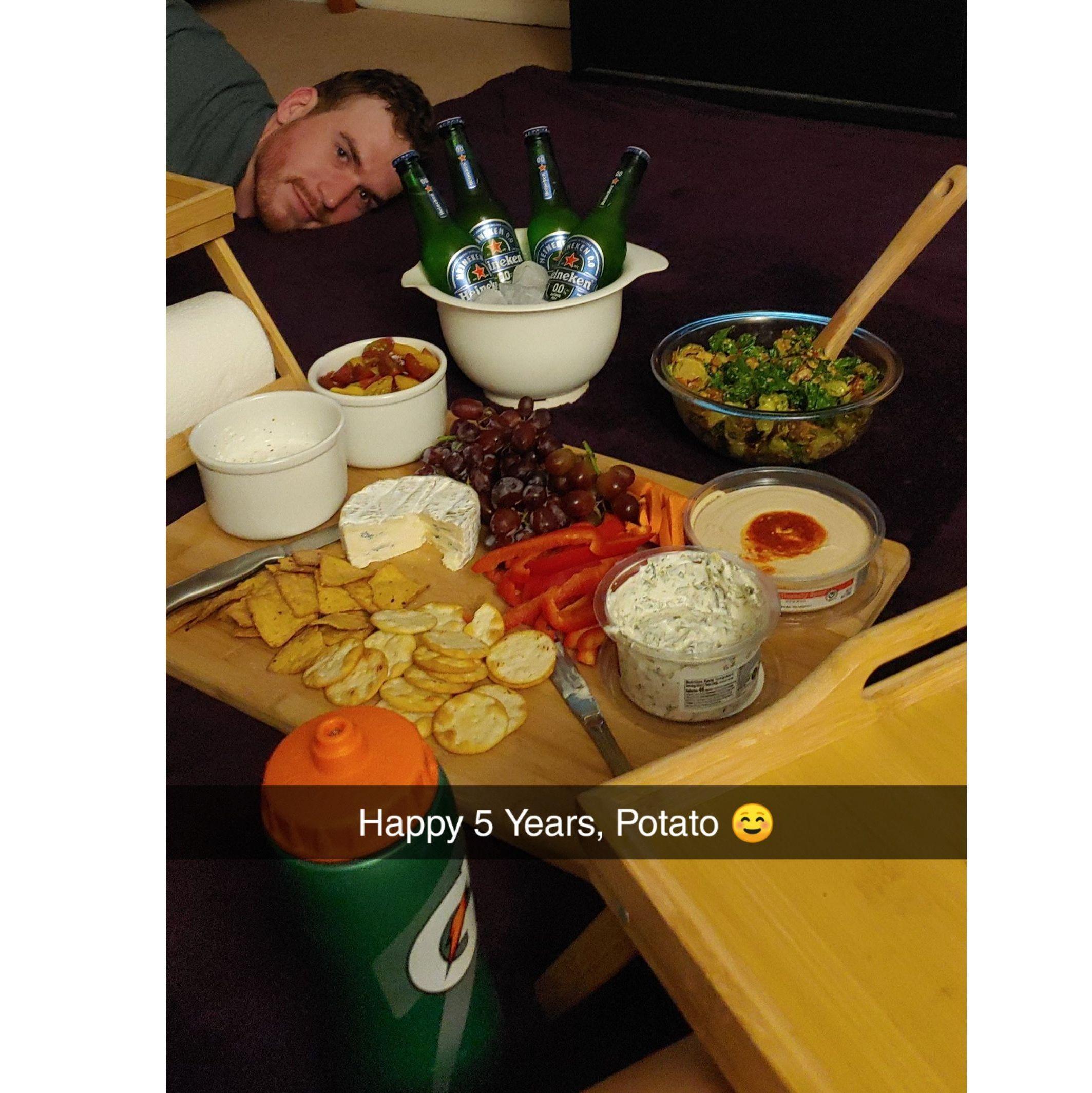 Celebrating the end of our fifth year with quarantine charcuterie