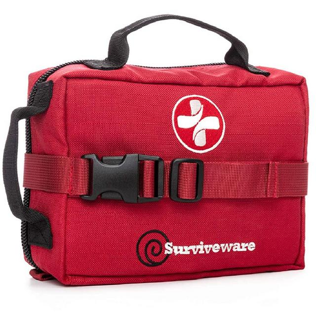 Surviveware Survival First Aid Kit for Outdoor Preparedness - Comes with Removable MOLLE Compatible System and Labeled Compartments - Backpacking, Hiking & Outdoors Preparedness