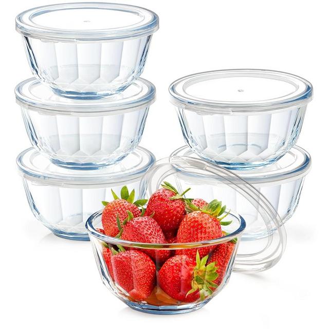 NUTRIUPS 6-Piece Glass Bowls with Lids Diamond Pattern Small Glass Bowls (500ml)