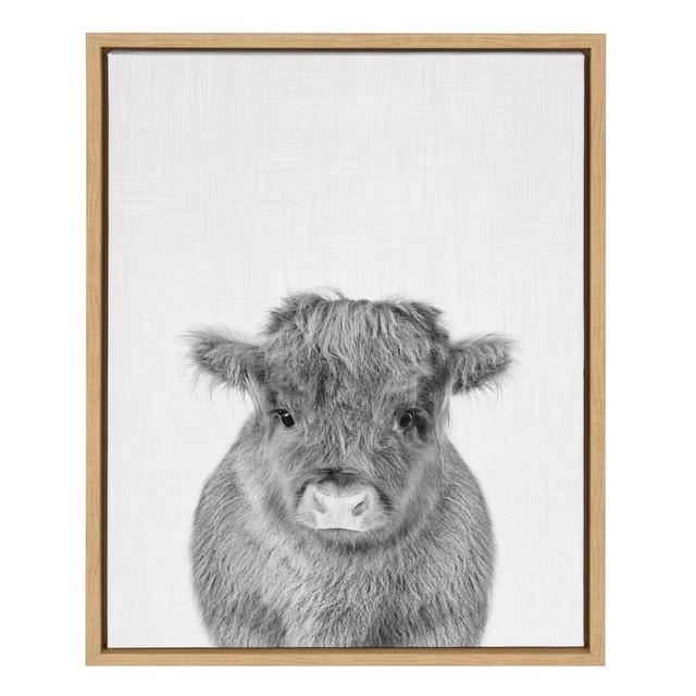 18" x 24" Sylvie Baby Cow Framed Canvas by Simon Te Tai Natural - Kate and Laurel