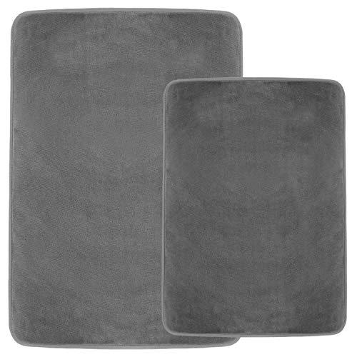 Clara Clark Non Slip Memory Foam Tub-Shower Bath Rug Set, Includes 1 Small Size 17 x 24 in. 1 Large Size 20 X 32 in. - Gray
