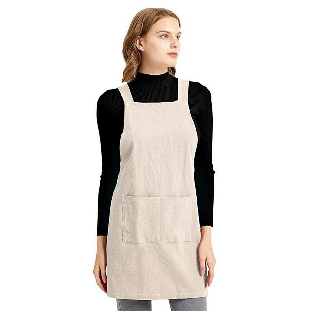 Elezay Cross Back Apron with Pockets Kitchen Cooking Chef Baker Bib Cotton Linen Criss Small