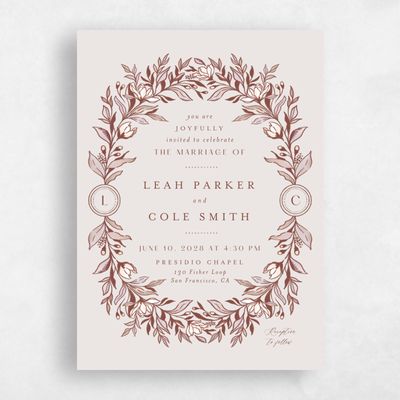 Light Greige, Red Wedding Invitation - Heliconia Portrait