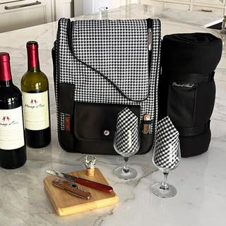 Insulated 2-Bottle Wine Carrier with Glasses, Blanket & Accessories
