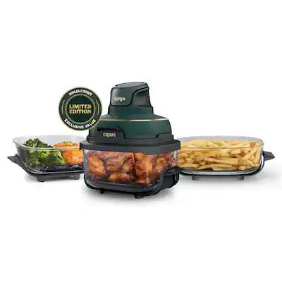 Ninja - Crispi® 5-in-1 Portable Glass Air Fryer Cooking System with 3 Glass Containers, Crisper Plates & Storage Lids - British Racing Green with Soft Gold Trim