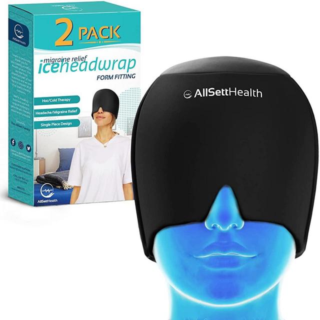 2 Pack - Form Fitting Migraine Relief Ice Head Wrap | Headache and Migraine Hat | Hot and Cold Therapy for Puffy Eyes, Tension, Sinus and Stress Relief
