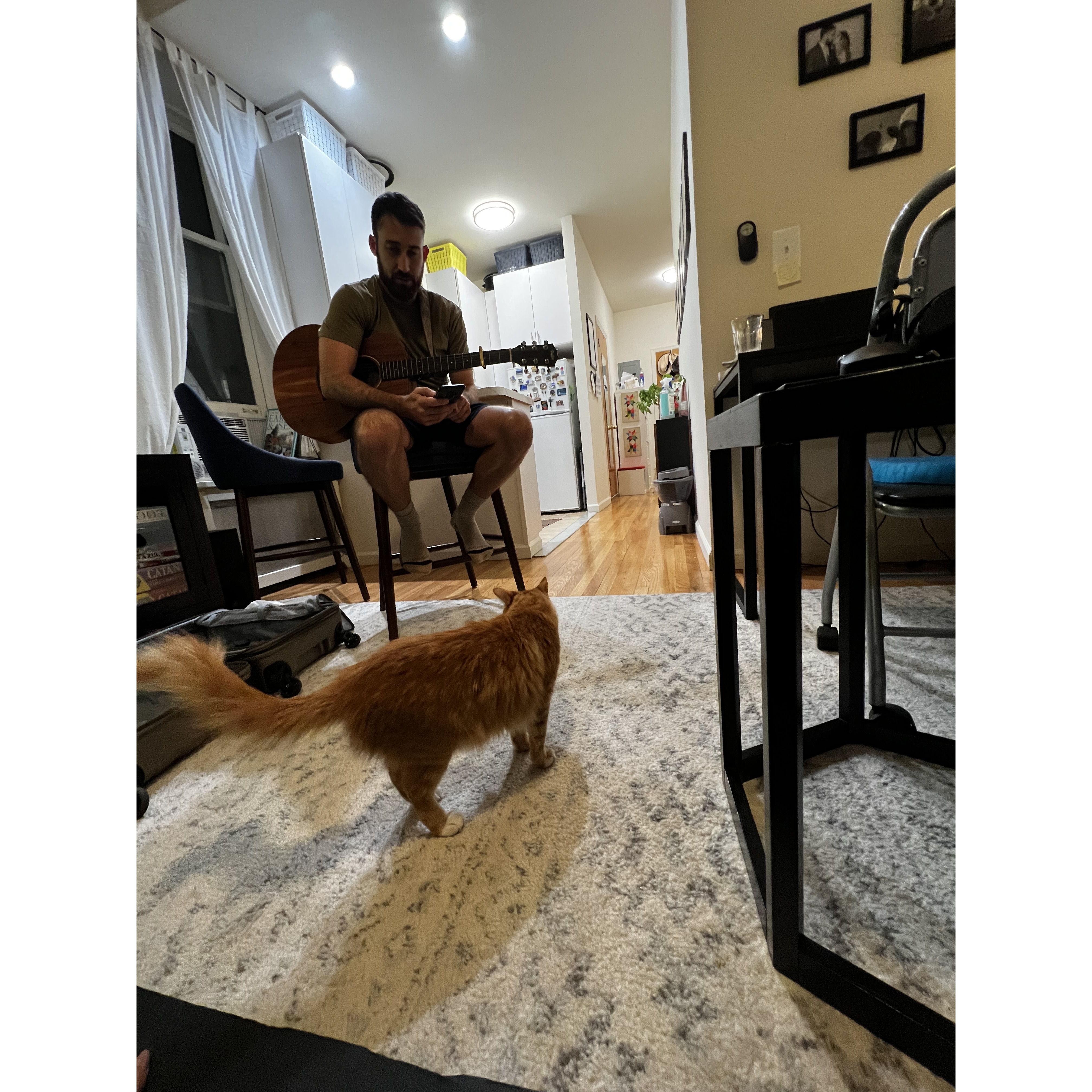 Pete playing a song for Waffy