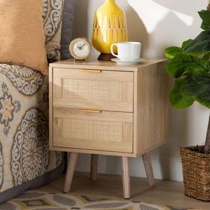 Baxton Studio Baird Rattan 2-Drawer Nightstand