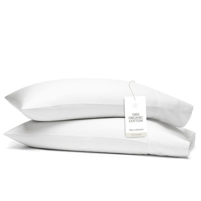 Boll & Branch Percale Hemmed Pillowcase Set - Cooling and Breathable for Hot Sleepers - King, White - Luxury 100% Organic Cotton - Crisp and Smooth - 2 Pillowcases Included