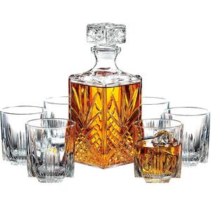 Paksh Novelty 7-Piece Italian Crafted Glass Decanter & Whisky Glasses Set, Elegant Whiskey Decanter with Ornate Stopper and 6 Exquisite Cocktail Glasses