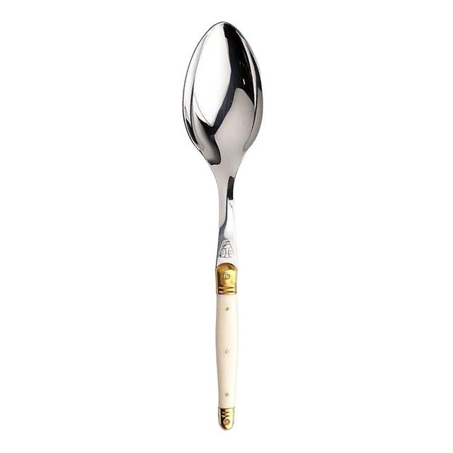Jean Dubost Laguiole Serving Spoon, Ivory Handle - Rust-Resistant Stainless Steel - Includes Wooden Tray - Made in France