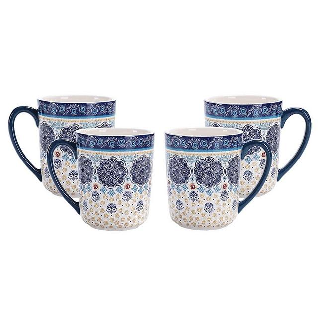 Bico Blue Talavera Ceramic Mugs, Set of 4, for Coffee, Tea, Drinks, Microwave & Dishwasher Safe